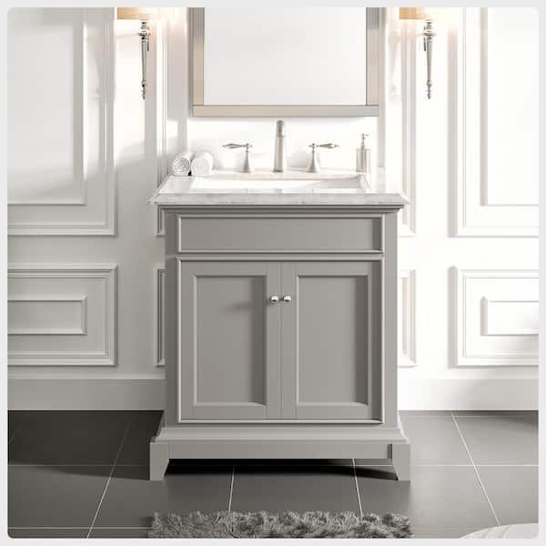 Elite Princeton 30 in. Single Sink Gray Bath Vanity with White Carrara Marble Top (Assembled)