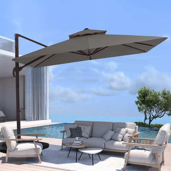JEAREY 9 ft. x 9 ft. Aluminum Square Cantilever Patio Umbrella with Weighted Base in Gray