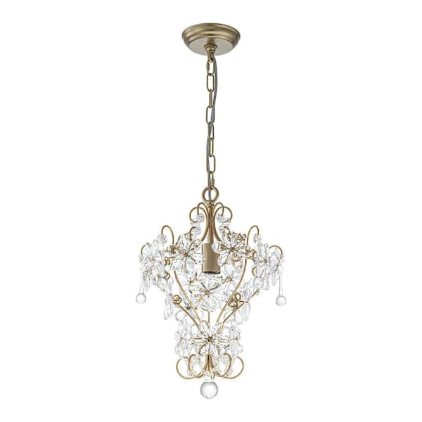 HUOKU Iridescent 1-Light 12.6 in.W Gold Mid-Century Flower Crystal