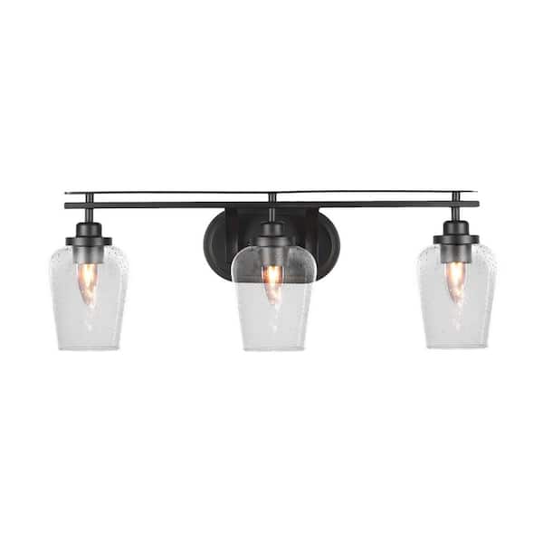 Unbranded Monroe 26.75 in. 3-Light Matte Black Vanity Light 5 in. Clear Bubble Glass Shade No Bulbs Included