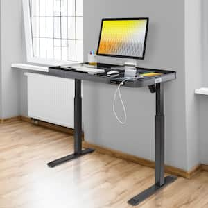 AirLIFT 47.5 in. Gray 1-Drawer Tempered Glass Height Adjustable Electric Standing Desk with Dual USB Charging Ports