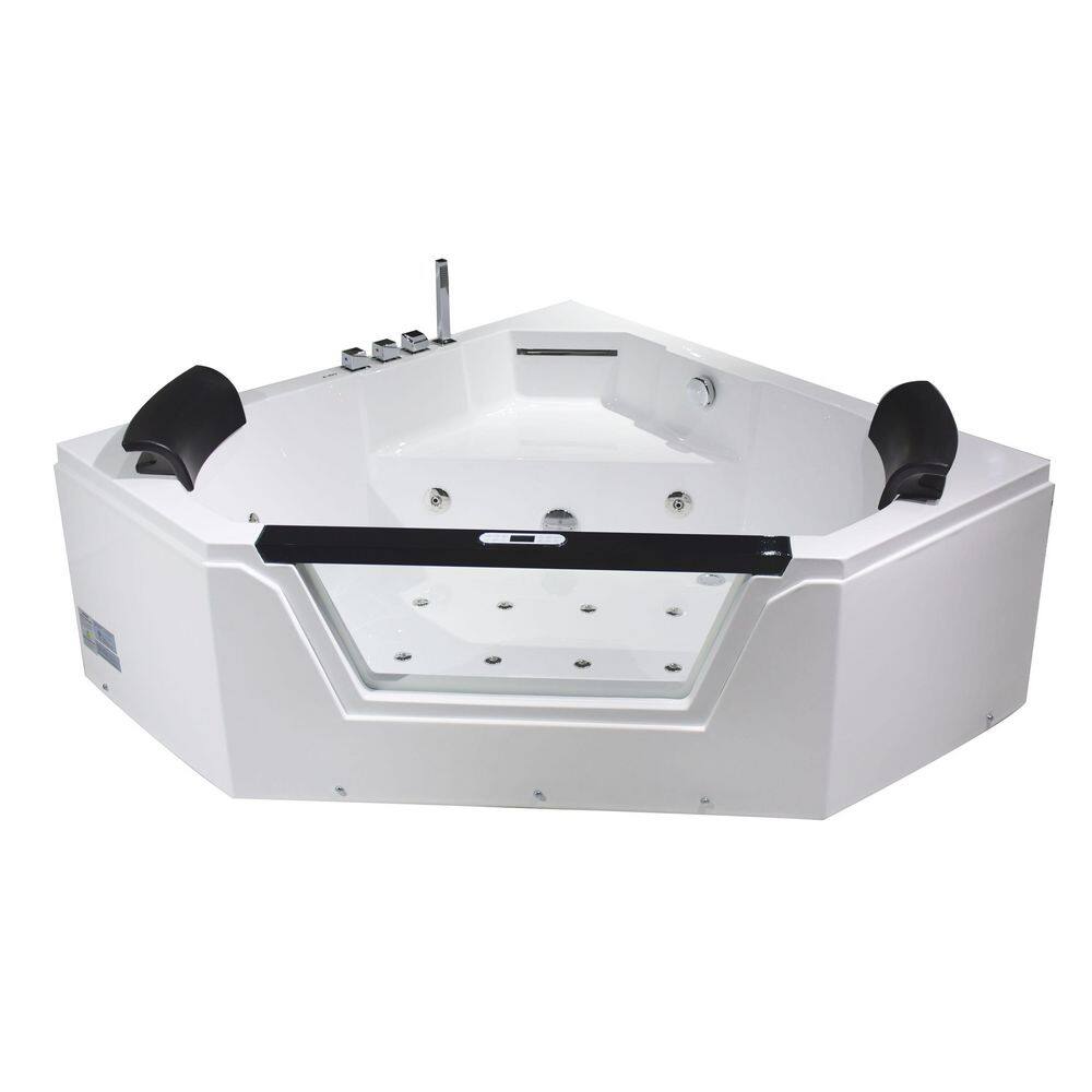 Platinum 59 in. x 59 in. Whirlpool Bathtub with Center Drain in White with 