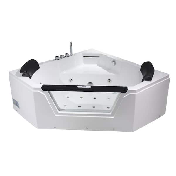 Unbranded Platinum 59 in. x 59 in. Whirlpool Bathtub with Center Drain in White with Water Fall Faucet and Bluetooth