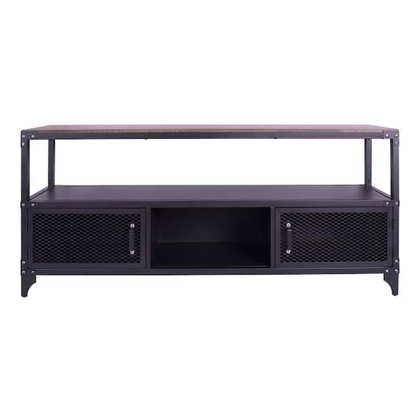 Blair 70.13 in. Dark Walnut and Sand Black TV Stand Fits TV's up to 81 in.