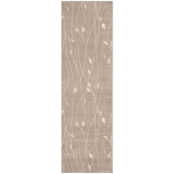 Grafix Beige 2 ft. x 6 ft. Floral Contemporary Runner Area Rug