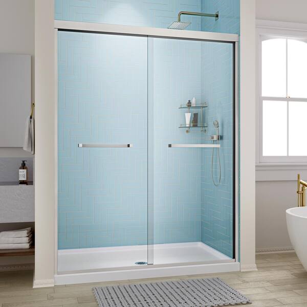 Streamline Breggia 48 in. W x 74 in. H Sliding Shower Door, CrystalTech Treated 5/16 in. Tempered Clear Glass, Chrome Hardware