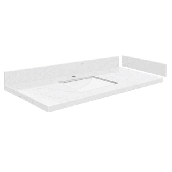 Transolid Silestone 37 in. W x 22.25 in. D Qt. White Rectangular Single Sink Vanity Top in Statuario