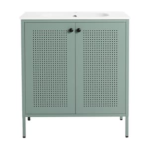 30 in. W x 18 in. D x 33 in. H Freestanding Single Bath Vanity in Mint Green with White Cultured Marble Top