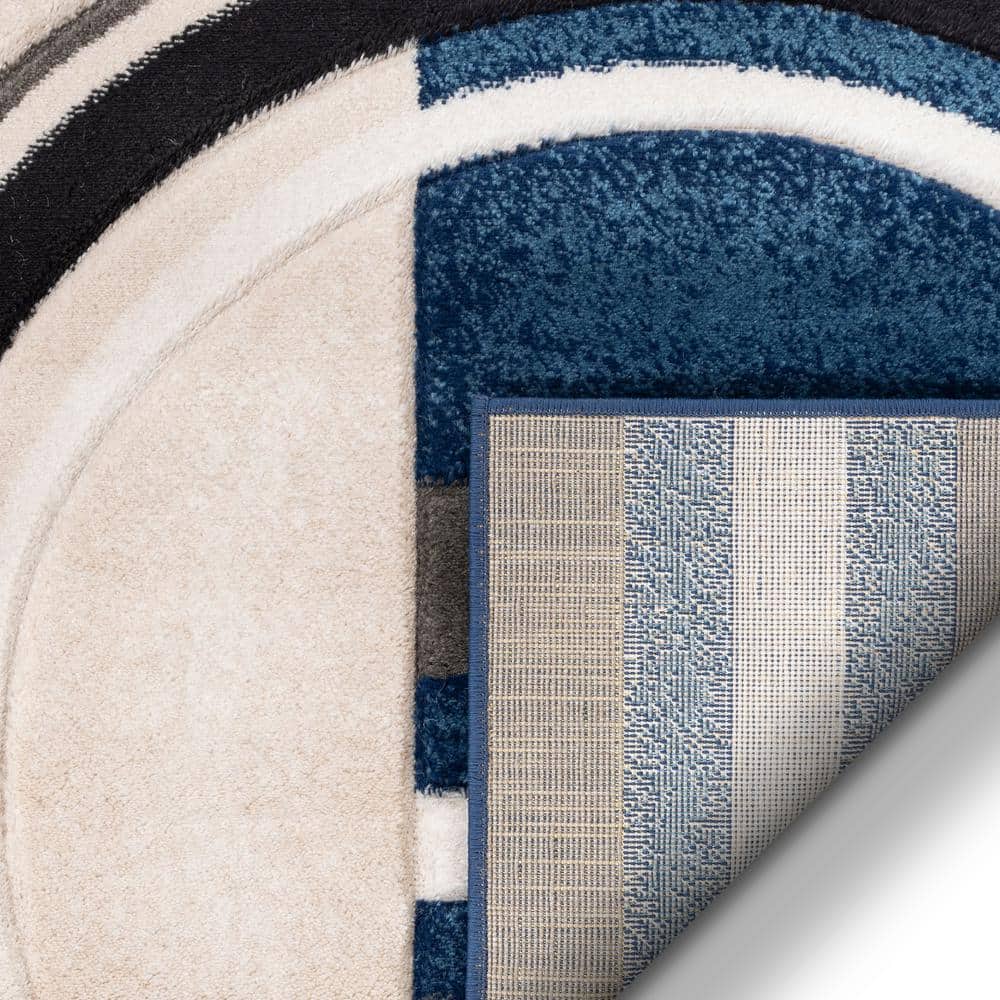 Dark Blue Geometric Synthetic Runner Rug 2'7" x 7'3"
