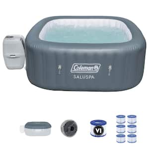 4-Person Square Portable Inflatable Hot Tub and 6-Pack of Filters