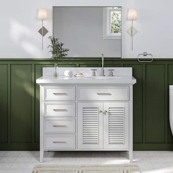 ARIEL Kensington 43 in. W x 22 in. D x 36 in. H Freestanding Bath Vanity in White with Pure White Quartz Top