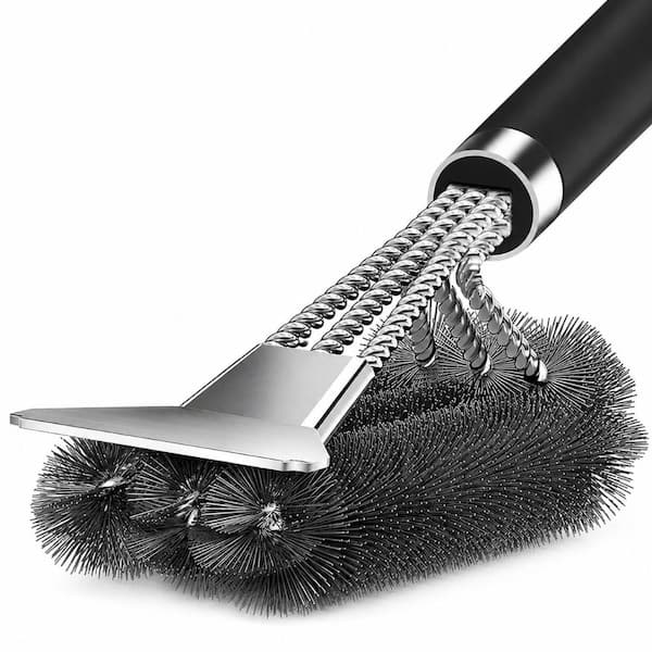 18 In Adjustable Handle Stainless Steel BBQ Grill Brush with Scraper, 360-Degree Bristle Cleaning