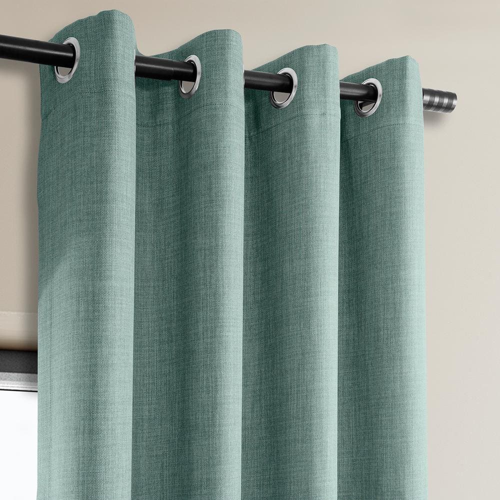 Sea Thistle Blue Faux Linen Room Darkening Grommet Panel - 50" x 108"