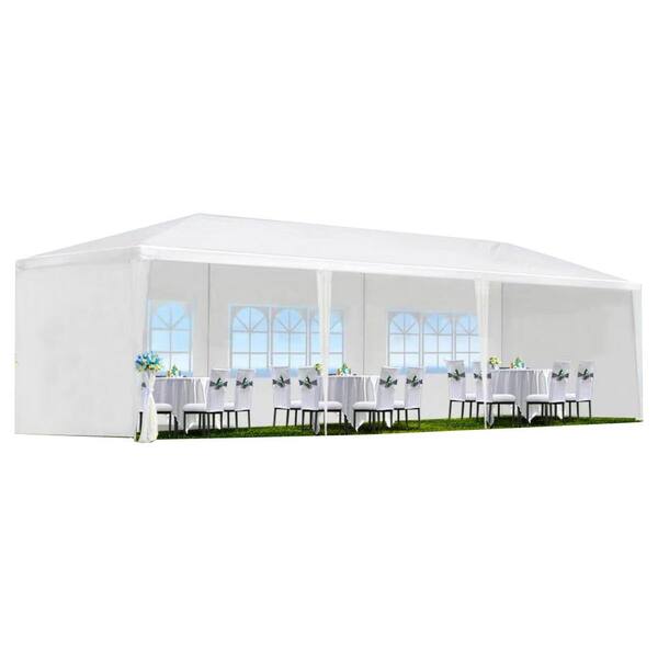 Unbranded 10 ft. x 30 ft. Outdoor Wedding Party White Canopy with 5 Removable Sidewalls
