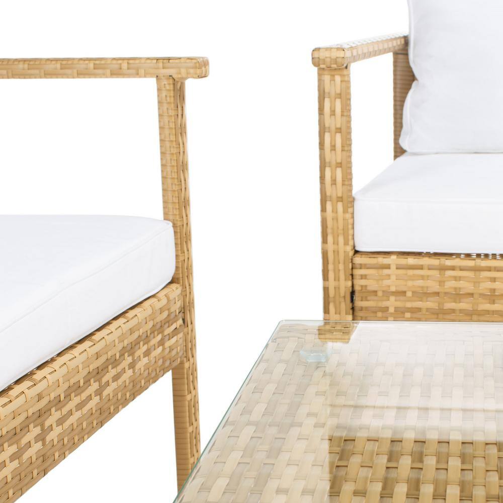 Garnen Natural Wicker 4-Piece Patio Set with White Cushions