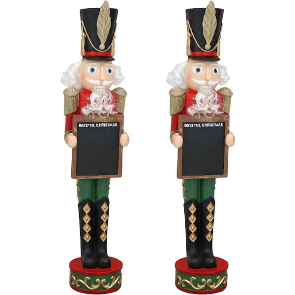 Sunnydaze 36 in. Friedrich the Nutcracker with Chalkboard Sign (Set of 2)