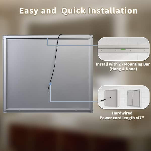 WELLFOR 66 in. W x 36 in. H Rectangular Framed Tri-Fold LED