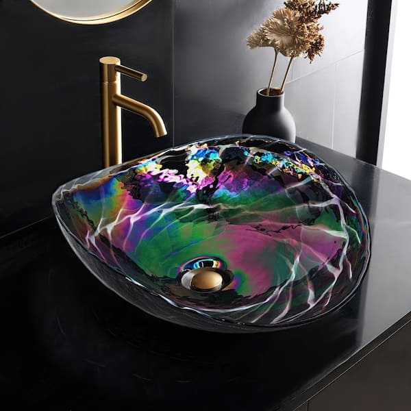 Murano 19 in. Vessel Bathroom Sink in Cosmic Black Glass