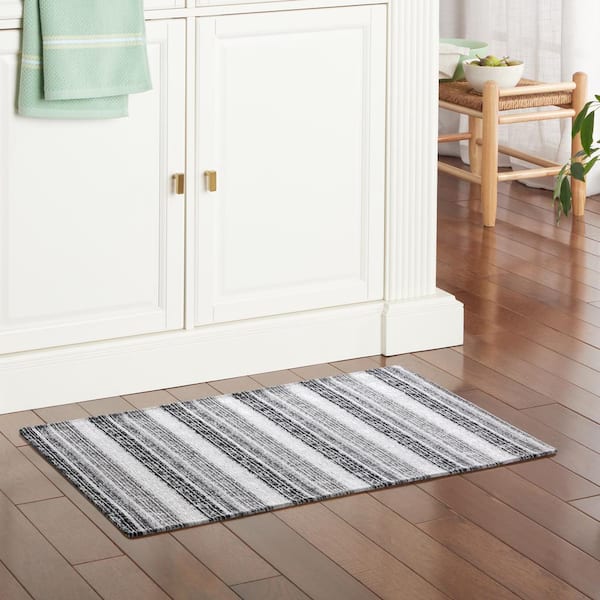 Stella Ticking Stripe Black/Gray 20 in. x 36 in. Slip-Resistant Kitchen Mat