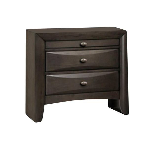 Benjara Simo Gray and Nickel 3 Drawer 25.5 in. W Nightstand