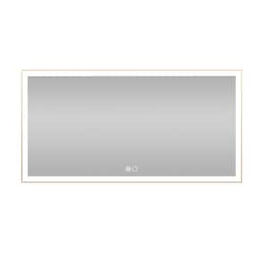 28 in. W x 60 in. H Rectangular Metal Framed LED Lighted Wall Mounted Bathroom Vanity Mirror in Gold