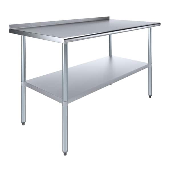 30 in. x 60 in. Stainless Steel Work Table with 1.5 in. Backsplash