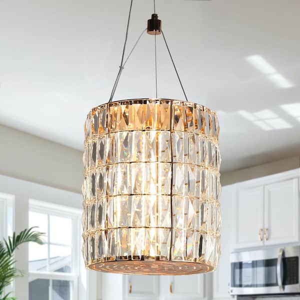 Brusmogan 10-Watt 1-Light Plating Rose Gold Cylinder Integrated LED Pendant Light with Crystal Shade
