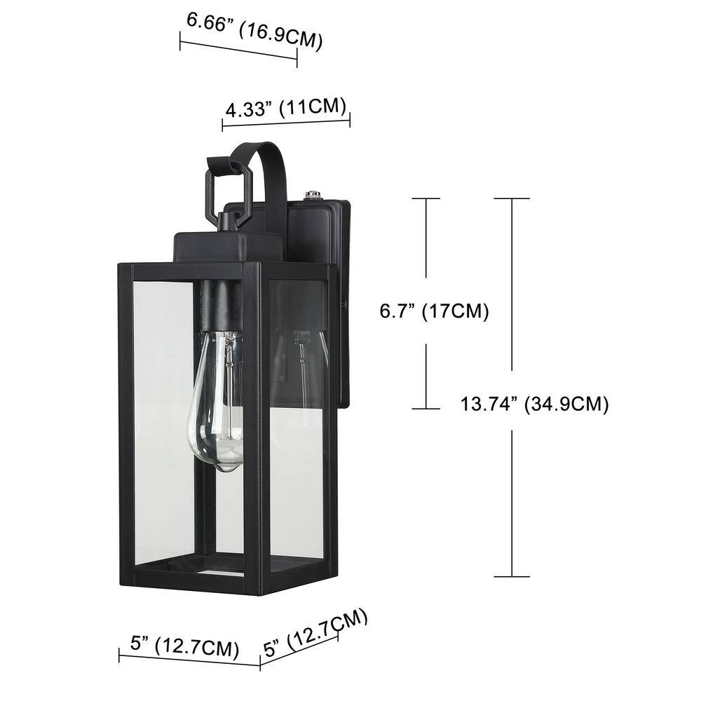 Matte Black Medium Outdoor Lantern Sconce with Clear Glass