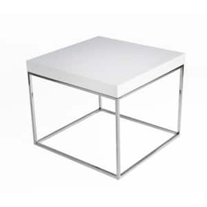 24 in. White and Chrome Square Wood End Table with Metal Frame