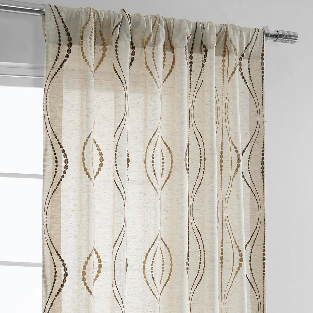 Extended Noir Embroidered Sheer Faux Silk Drapes