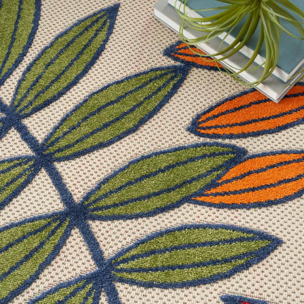 Sunny Aloha Multicolor Leaf 12' x 15' Flat-Woven Outdoor Rug