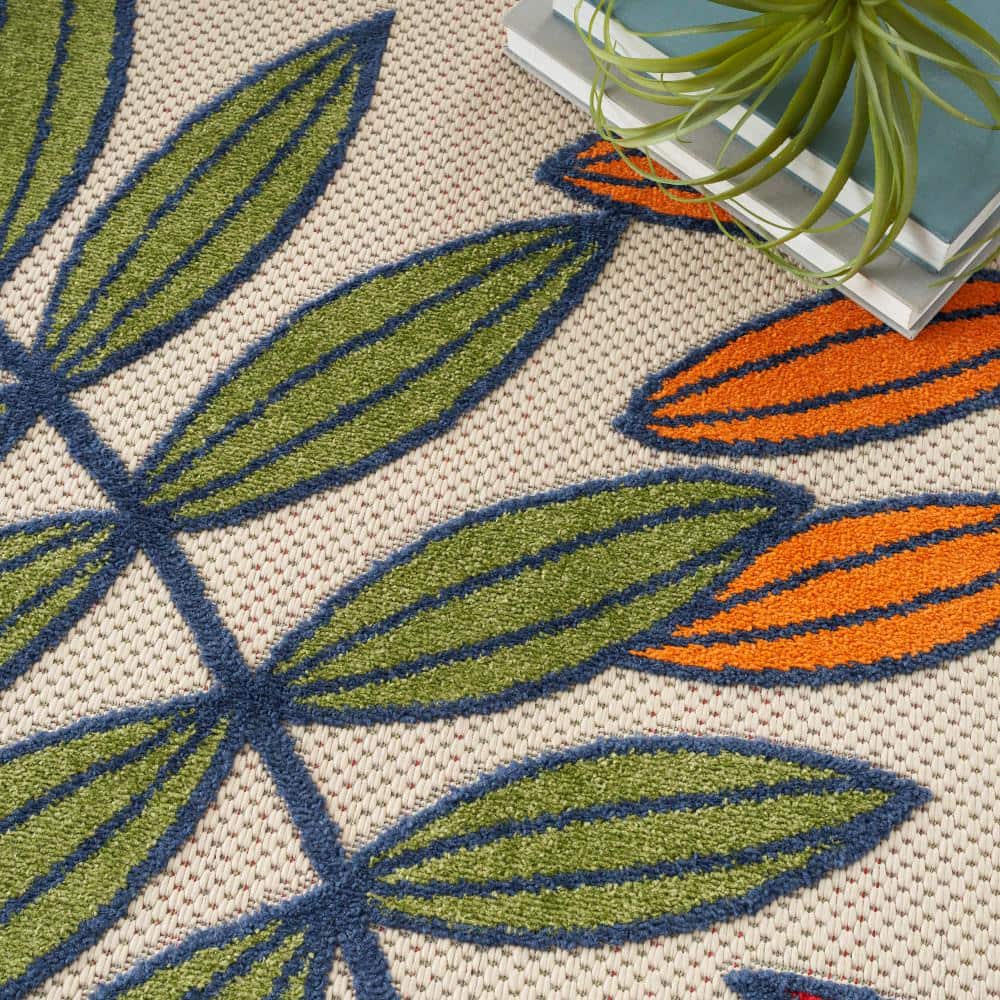 Sunny Aloha Multicolor Leaf 12' x 15' Flat-Woven Outdoor Rug