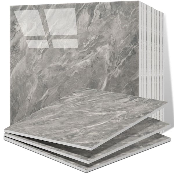 12 in. x 12 in. PVC Peel and Stick Backsplash Tile, Waterproof Shower Wall Panels for Kitchen, Bathroom, Grey (20-Pack)
