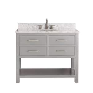 Brooks 43 in. W x 22 in. D x 35 in. H Vanity in Chilled Gray with Marble Vanity Top in Carrera White and White Basin