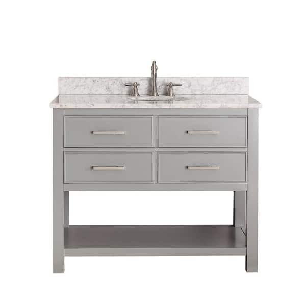 Avanity Brooks 43 in. Single Sink Chilled Gray Bath Vanity with Carrara White Marble Top