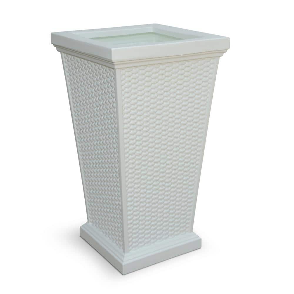 Wellington White Tall Polyethylene Wicker Planter
