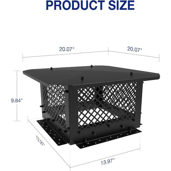 14 in. x 14 in. Black Galvanized Steel Fireplace Chimney Caps for Outside