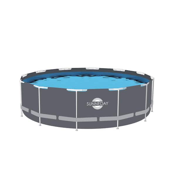 Sunneday Oasis Pool, Grey Soft-Sided/White Tubing 15 ft. round x 48 in. deep