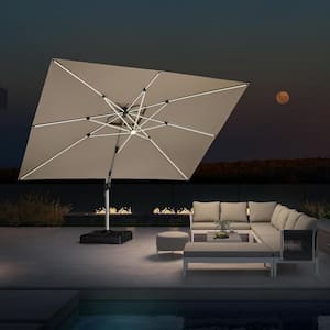 10 ft. x 13 ft. Solar Powered LED Patio Outdoor Cantilever Umbrella Heavy Duty Sun Umbrella in Beige