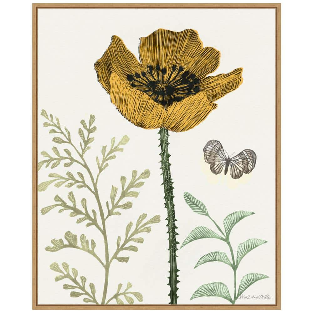 Springtime II Warm Botanical Canvas Wall Art with Light Brown Frame