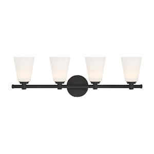 Parker 28 in. 4-Light Integrated LED Oil Rubbed Bronze Contemporary Vanity with Opal Glass Shades
