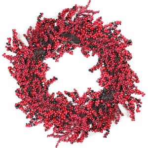 22 in. Unlit Decorative Artificial Burgundy Red Berry Christmas Wreath