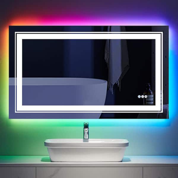 UPIKER 40 in. W x 32 in. H Rectangular Frameless LED Anti Fog Backlit and Front Lighted Wall Bathroom Vanity Mirror in RGB