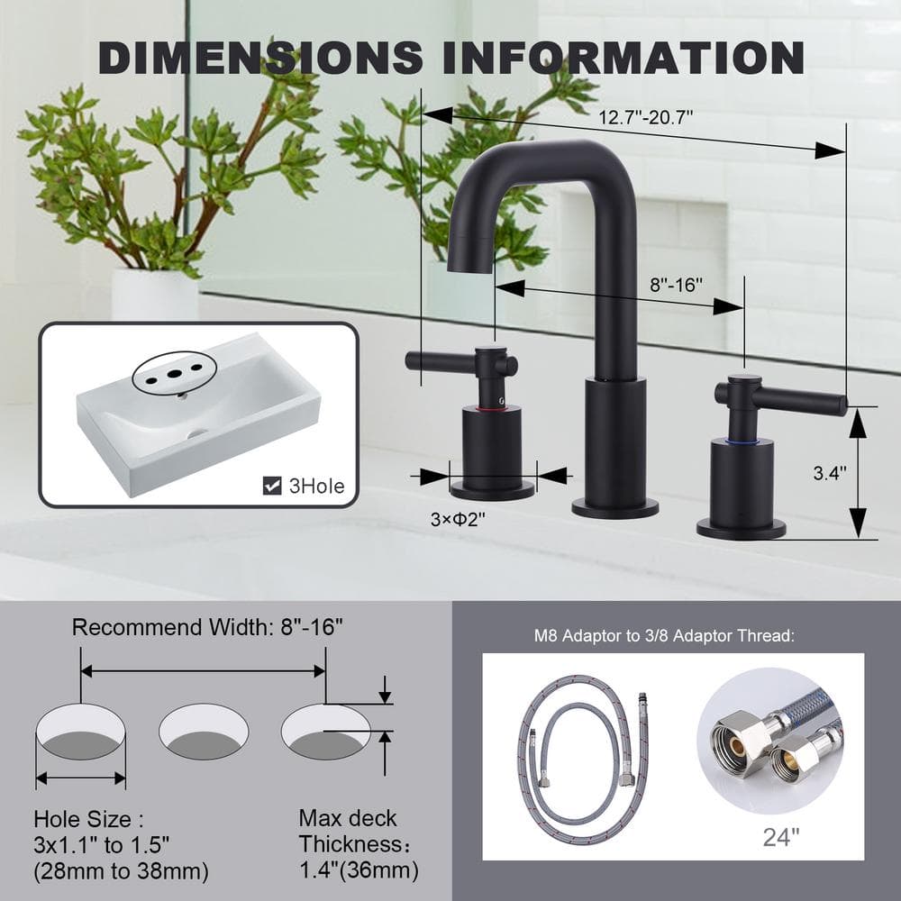 Matte Black Stainless Steel Double Handle Widespread Bathroom Faucet