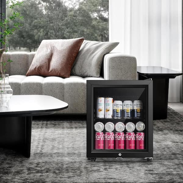 17 in. Single Zone 49 12 oz. Cans Beverage Cooler in Black with Double Glazed Door, Door Locks, 32°F - 50°F