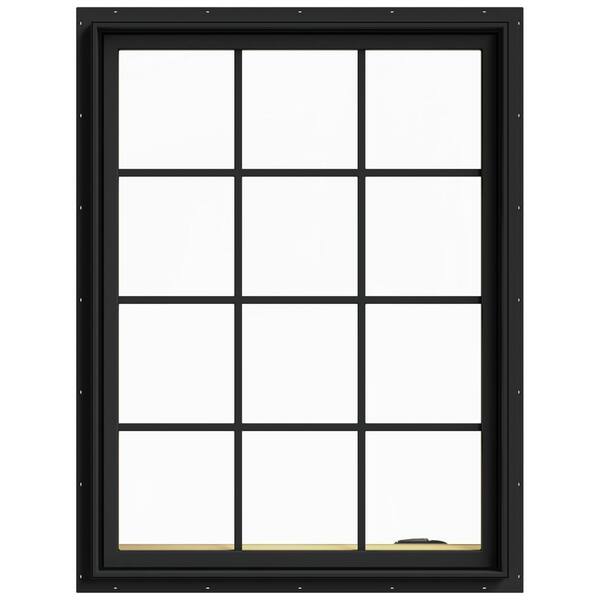 JELD-WEN 36 in. x 48 in. W-2500 Series Bronze Painted Clad Wood Right-Handed Casement Window with Colonial Grids/Grilles