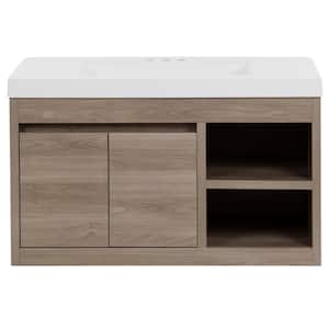 Stockley 19 in. W x 19 in. D x 22 in. H Single Sink Floating Bath Vanity in Forest Elm with White Cultured Marble Top