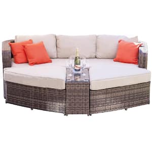 Bernard 4-Piece Metal Outdoor Day Bed Set with Beige Cushions