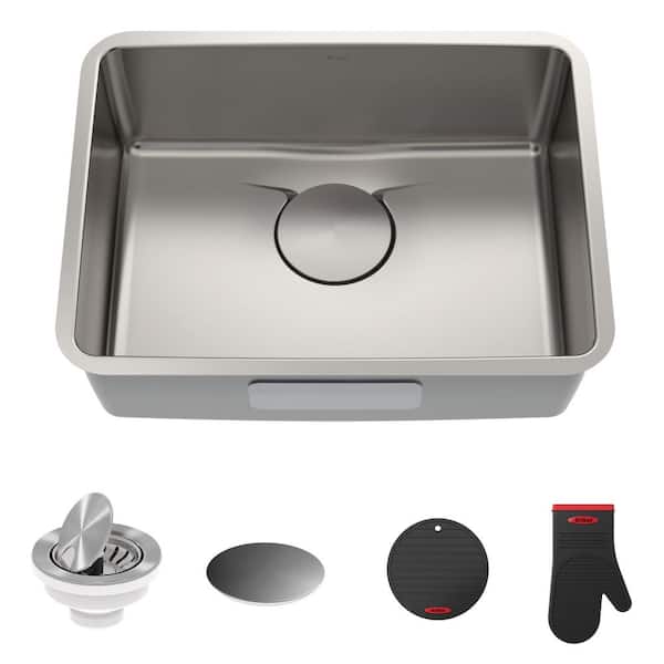 KRAUS Dex 25 in. Undermount Single Bowl 16 Gauge Stainless Steel Kitchen Sink with Accessories