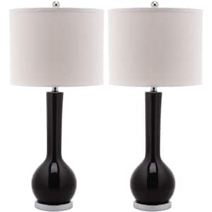 Mae 30.5 in. Black Long Neck Ceramic Table Lamp with Off-White Shade (Set of 2)